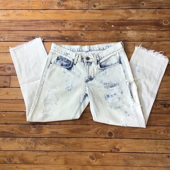 NWT Carmar cool jeans Tie dye Ecru Kevin style Ankle Ripped Destroyed raw hem 26 - Picture 3 of 13